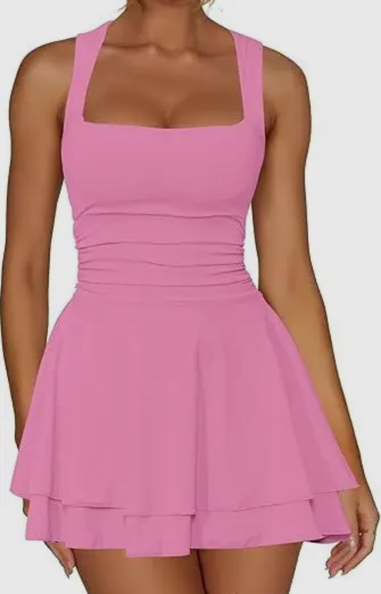 Pink Square Neck Dress
